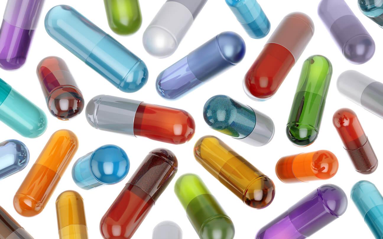 A variety of colourful capsules, illustrating the range of interactions medical cannabis can have with other medications.